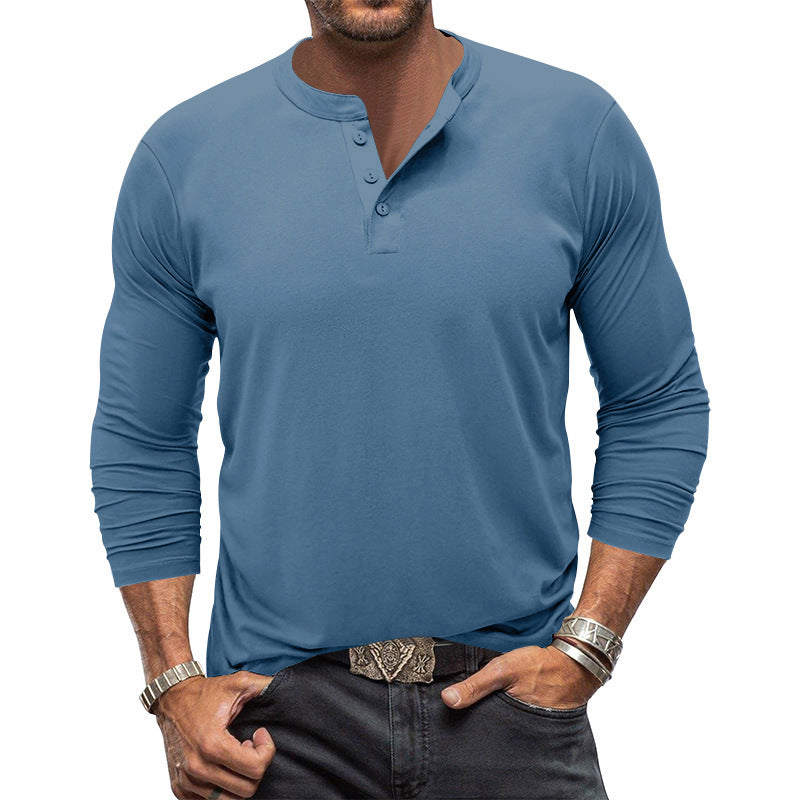 Men's Long Sleeve Shirt with Button Placket and Skin-Friendly Cotton Fabric Lisslune