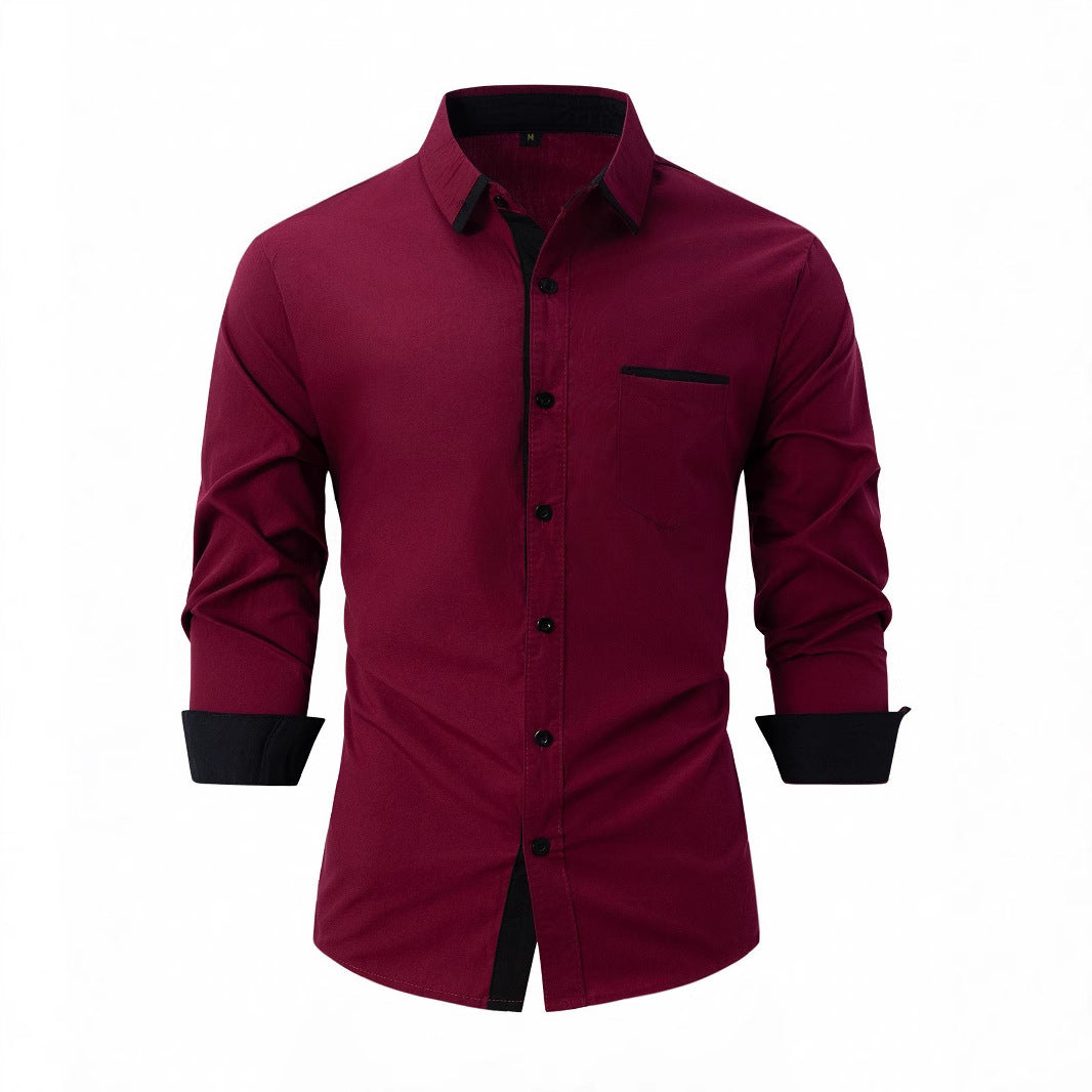 Men's long-sleeve shirt with modern contrasting collar and elegant button placket Lisslune