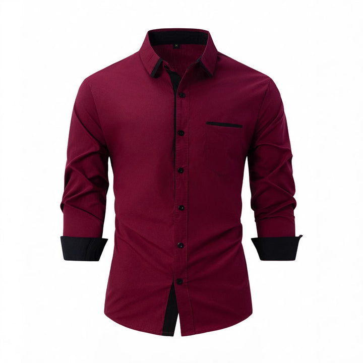 Men's long-sleeve shirt with modern contrasting collar and elegant button placket Lisslune