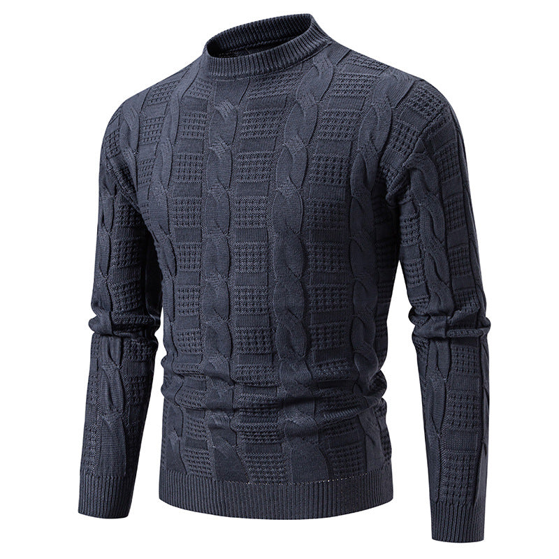 Men's High-Quality Chunky Knit Sweater with Stand-Up Collar and Decorative Pattern Lisslune