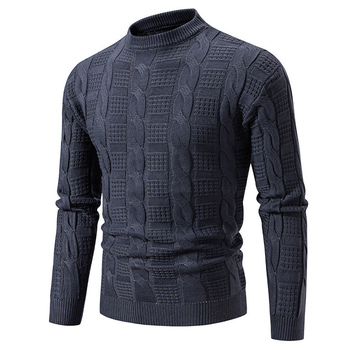 Men's High-Quality Chunky Knit Sweater with Stand-Up Collar and Decorative Pattern Lisslune