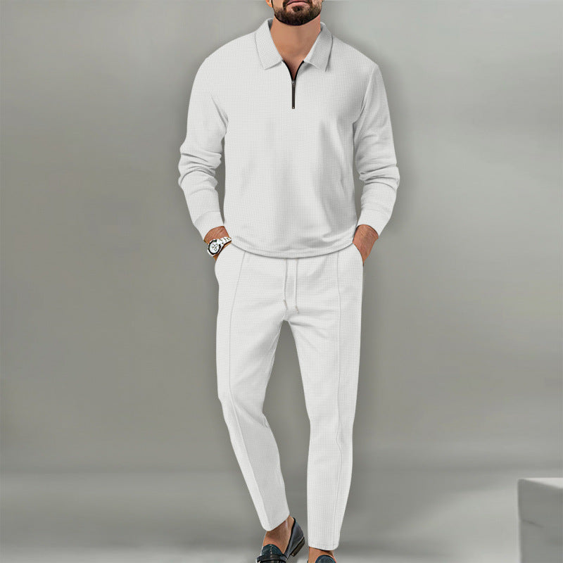 Men's leisure suit with textured sweater and fashionable jogging pants Lisslune