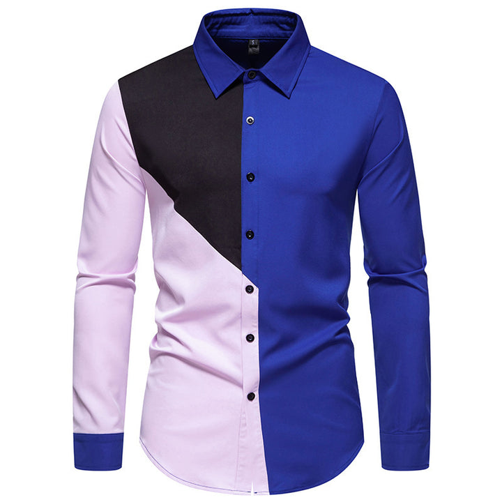 Men's fashionable long-sleeve shirt with geometric color play Lisslune