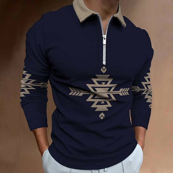 Men's long sleeve shirt with modern ethnic design and high-quality zipper Lisslune