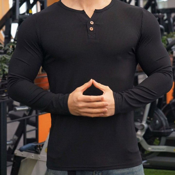 Men's long sleeve shirt with textured design and button placket Lisslune
