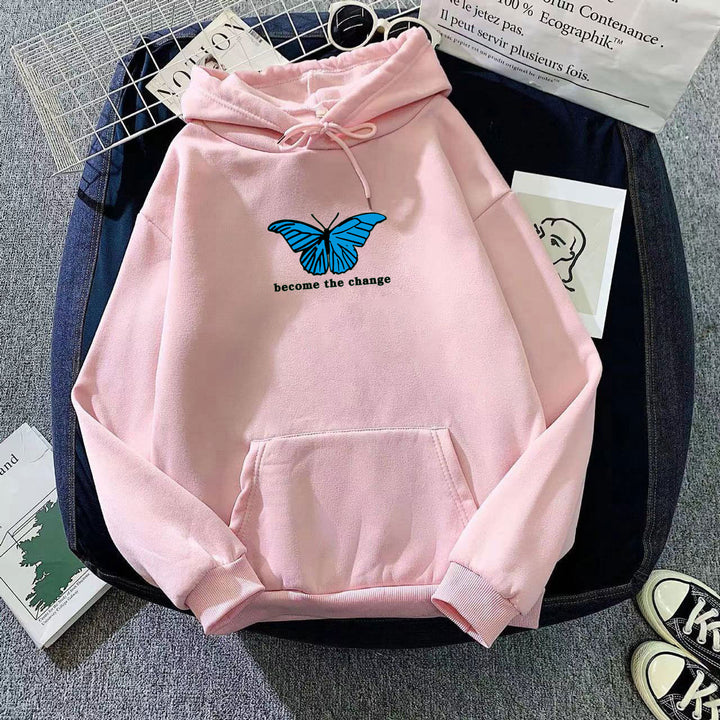 Women's hoodie with modern butterfly motif and inspiring inscription Lisslune