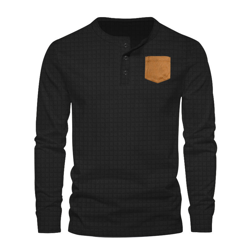 Men's long-sleeve shirt with textured design and leather application Lisslune