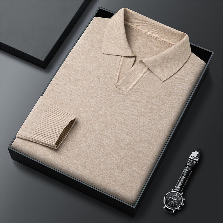 Men's Elegant Sweater with Fine V-Neck and Textured Design Lisslune