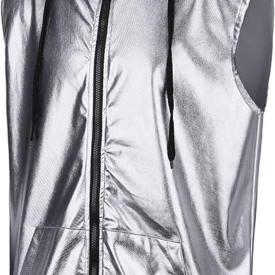 Men's hooded vest with glossy outer material and practical pockets Lisslune