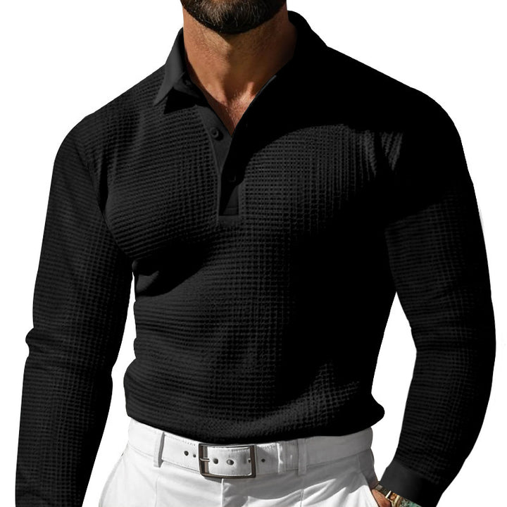 Men's long-sleeved polo shirt with textured design and elegant collar Lisslune