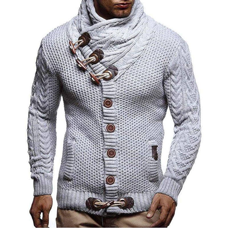 Men's cardigan with asymmetrical collar and unique button design Lisslune