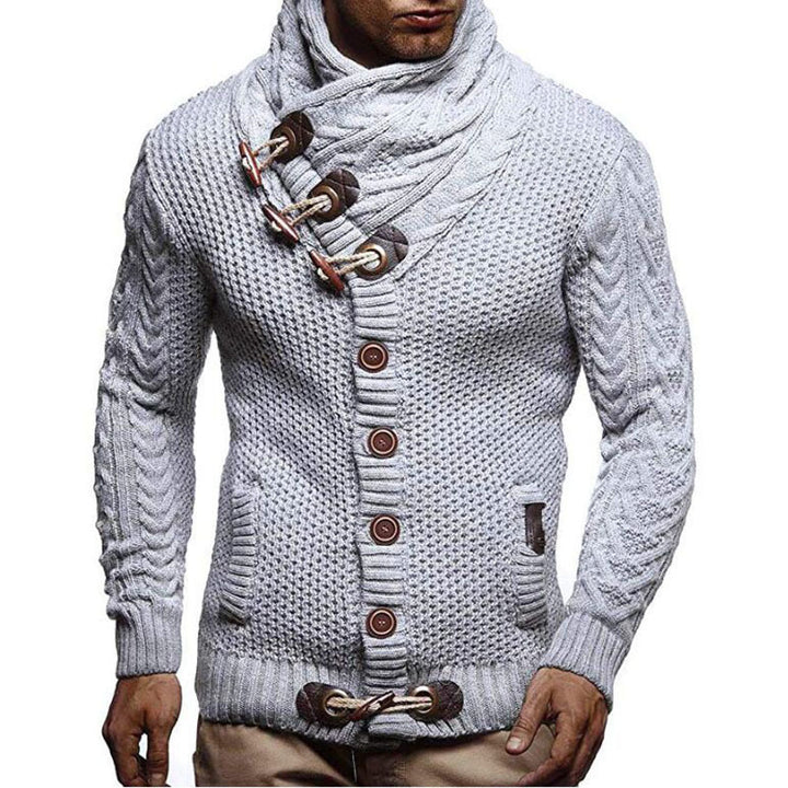Men's cardigan with asymmetrical collar and unique button design Lisslune