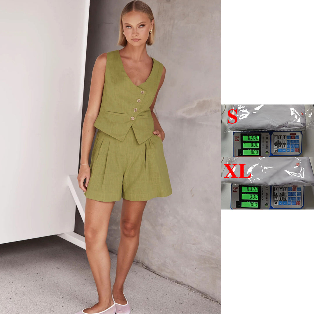 Women Casual Two-Piece with Short Sleeve Blouse and Shorts Lune London