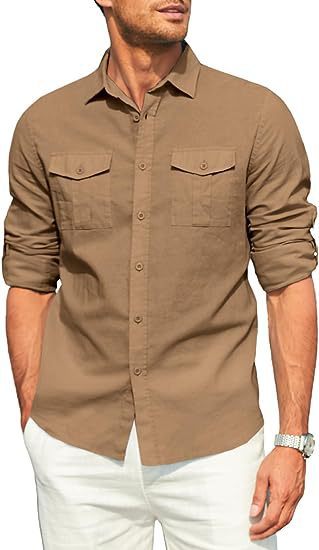 Men's Lightweight Cotton Shirt with Chest Pockets Lisslune