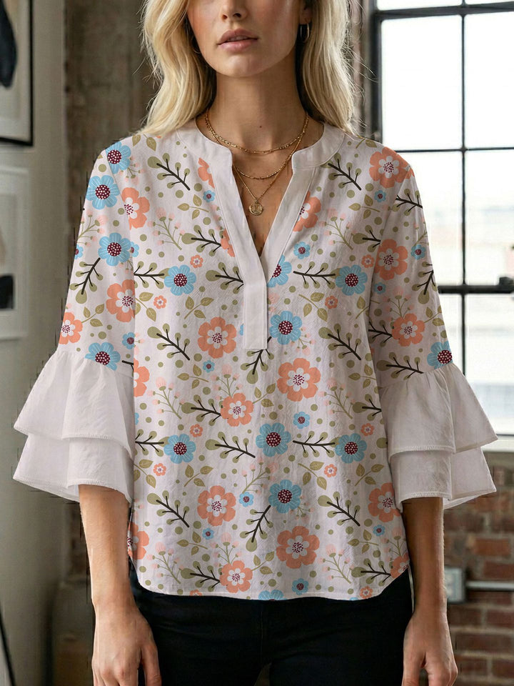 Women's blouse with voluminous wing sleeves and intense leaf pattern Lisslune