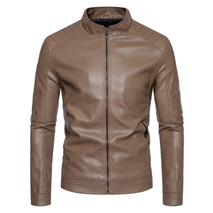 Men's leather jacket with modern stand-up collar and stylish quilted pattern Lisslune