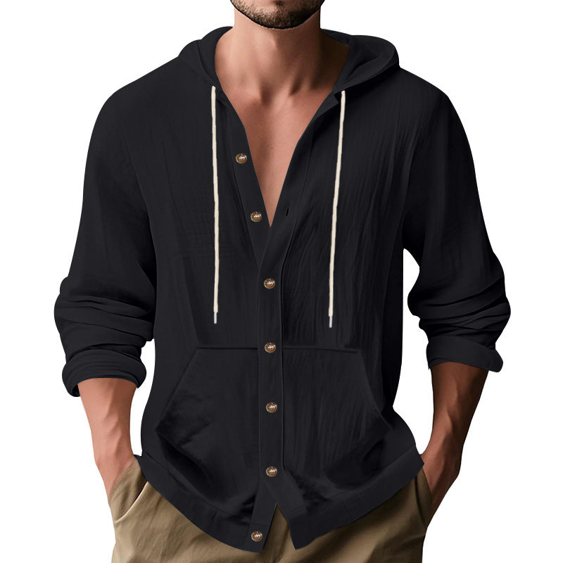 Men's hooded shirt with button placket and practical pockets Lisslune