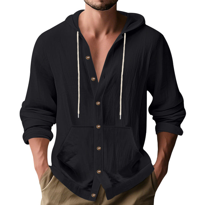 Men's hooded shirt with button placket and practical pockets Lisslune