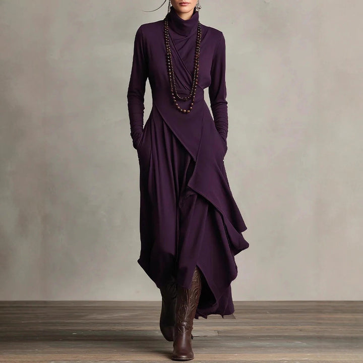 Women Elegant Maxi Dress with Draped Top and Asymmetrical Cut Lisslune