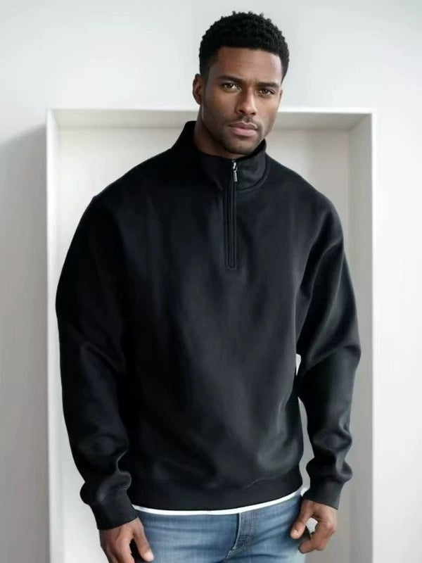 Men's fleece pullover with practical stand-up collar and zipper Lisslune
