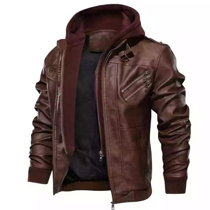 Men's biker jacket in vintage look with detachable hood and versatile pockets Lisslune