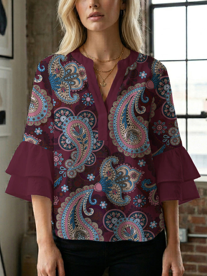 Women's blouse with voluminous wing sleeves and intense leaf pattern Lisslune