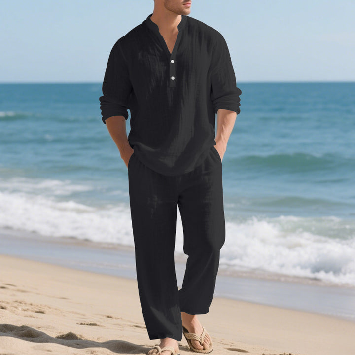 Men's leisure loungewear set with long-sleeved shirt and comfortable joggers Lisslune