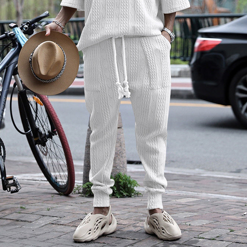 Men's chunky knit leisure suit with elastic waistband and side pockets Lisslune