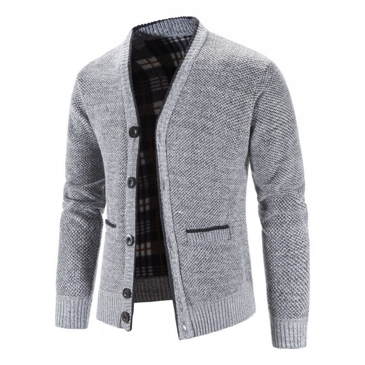 Men's Warm Lined Cardigan with Fashionable Cut Lisslune