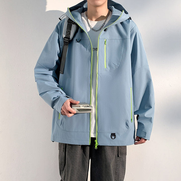 Men's Waterproof Outdoor Jacket with Adjustable Hood and Numerous Zippered Pockets Lisslune