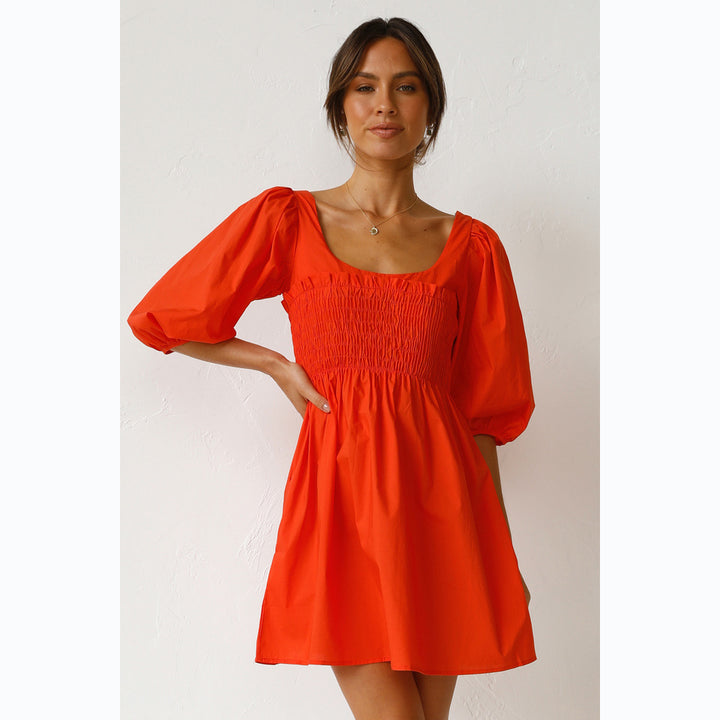 Women's cotton dress with narrow waist and puff sleeves Lune London