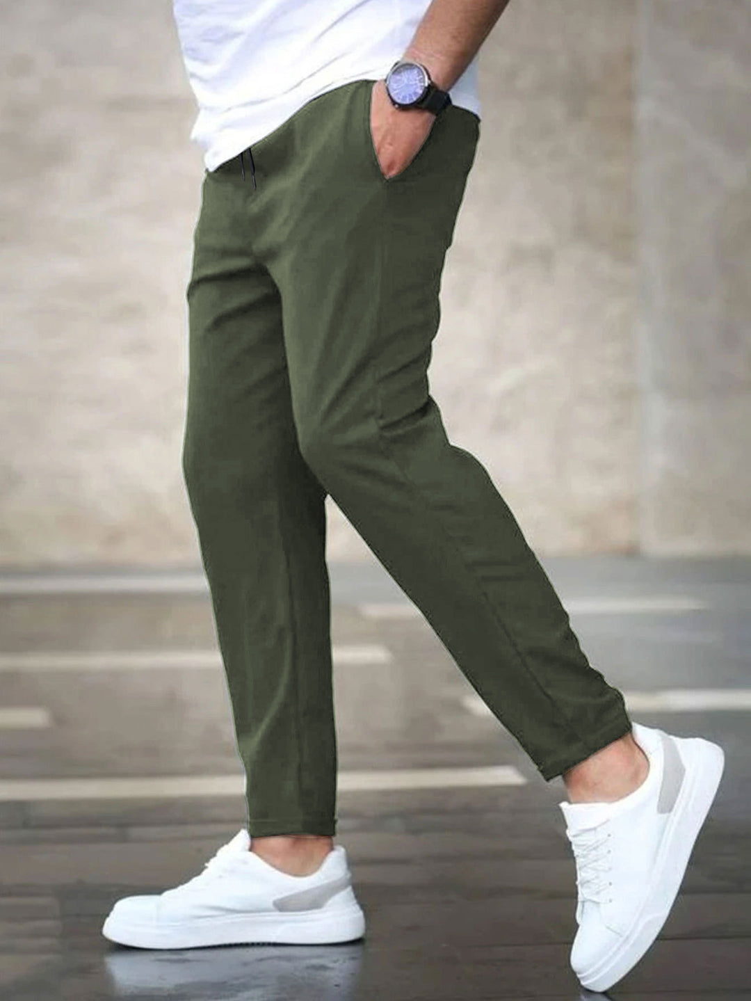 Men's Casual Chino Pants with Elastic Waistband Lisslune