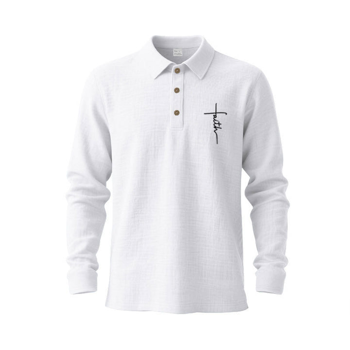 Men's long-sleeve polo shirt with textured fabric and stylish button placket Lisslune