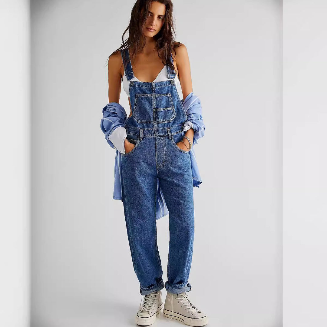Women's Casual Denim Overalls with Practical Pockets and Adjustable Waist Lisslune