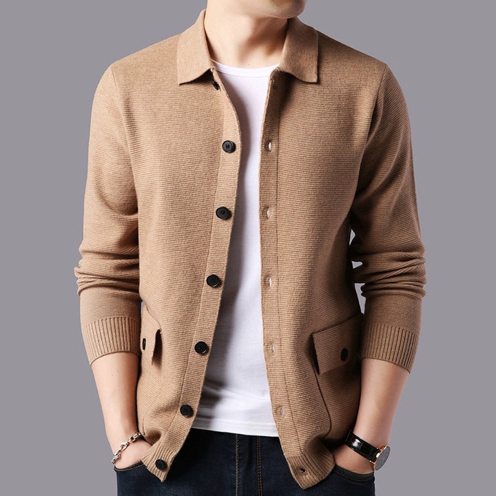 Men's Structured Cardigan with Button Closure and Practical Pockets Lisslune