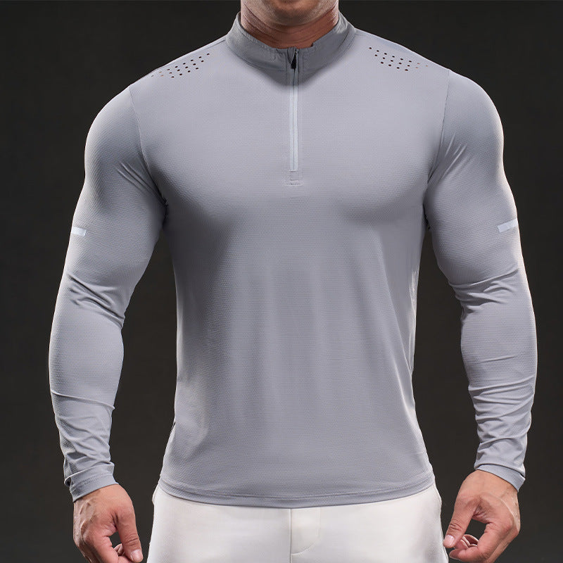 Men's Athletic Long Sleeve Shirt with Half Zipper Lisslune