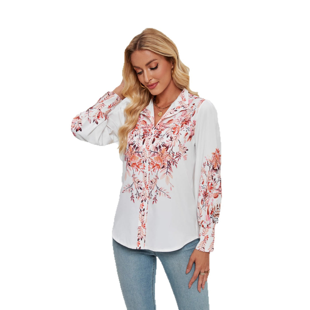 Women's Elegant Blouse with Floral Design and Voluminous Sleeves