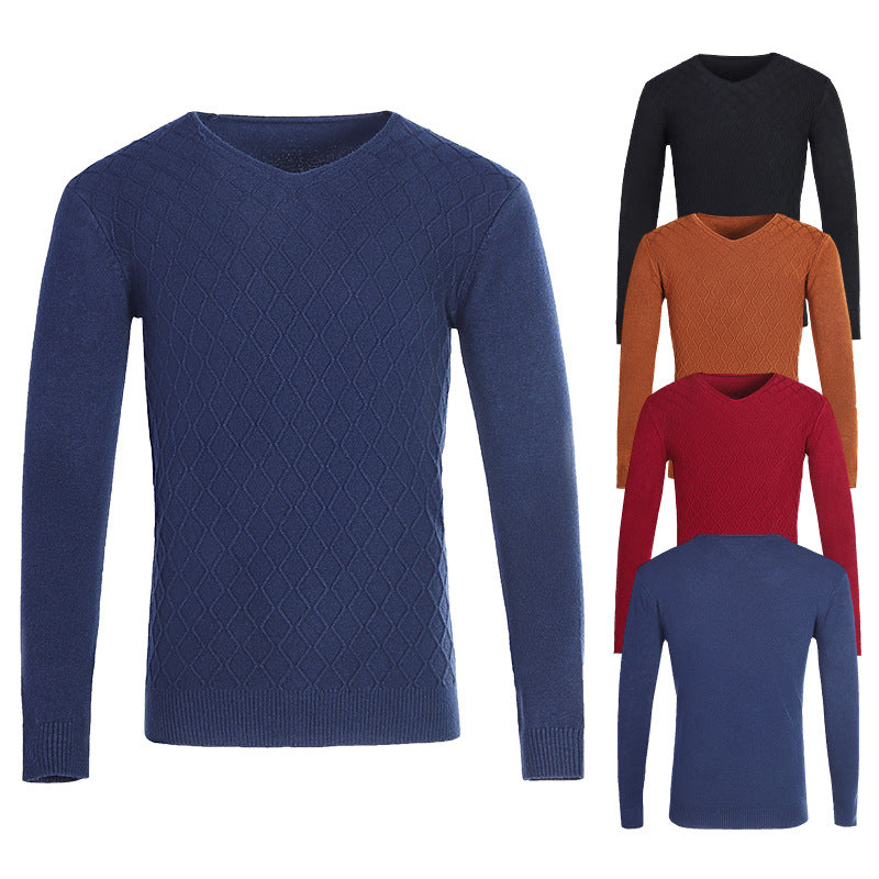 Men's V-neck sweater with textured pattern Lisslune
