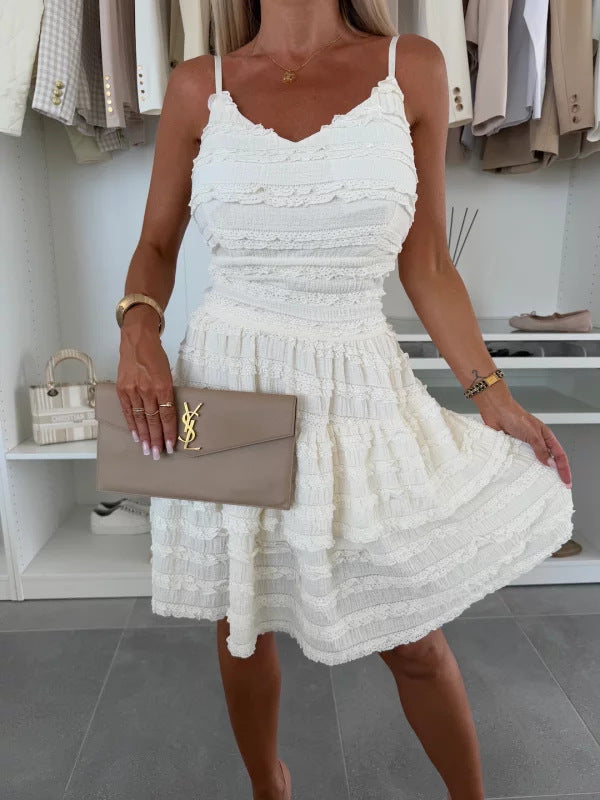 Ladies Summer A-Line Dress with Ruffles and Fine Texture Design