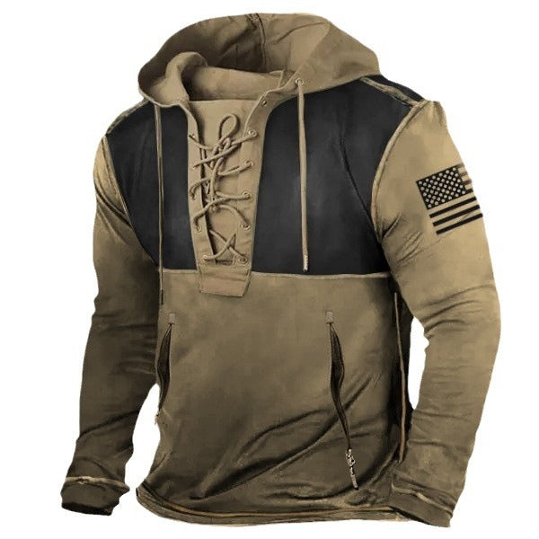 Men's hoodie with trendy lacing detail and American flag motif Lisslune