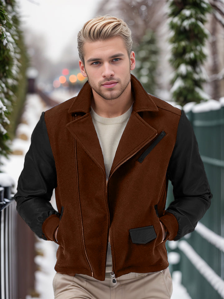 Men's fashionable fleece combination jacket with leather accents Lisslune