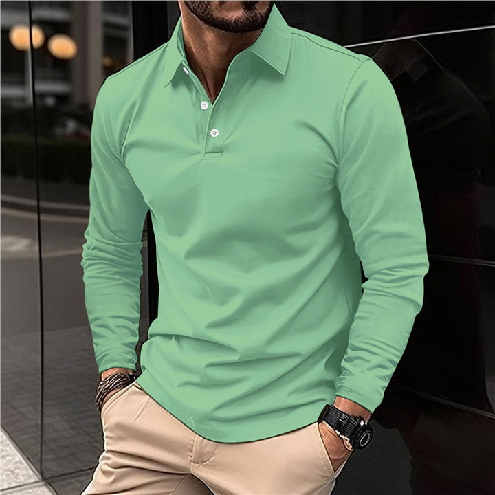 Men's Long Sleeve Polo Shirt with Modern Collar and High Quality Cotton Lisslune
