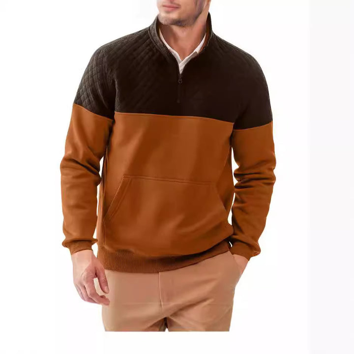 Men's quilted pullover with short zipper and practical kangaroo pocket Lisslune