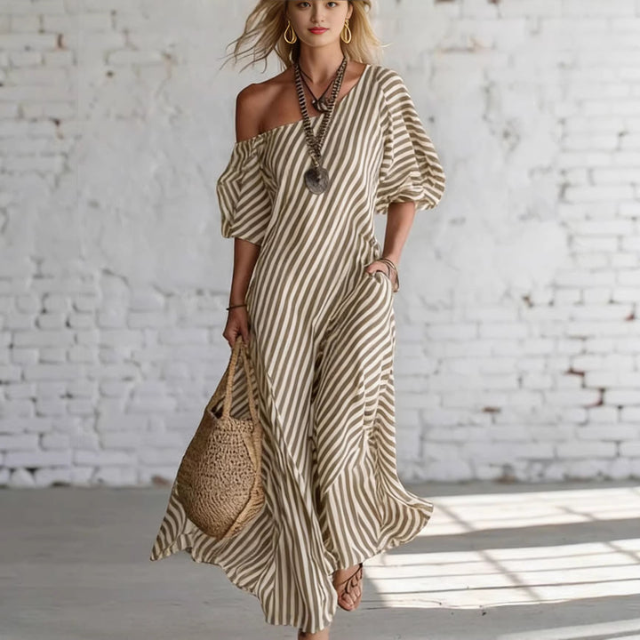 Women's maxi dress with asymmetrical cut and striking stripes Lisslune
