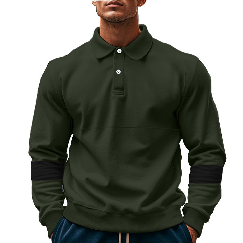 Men's Long Sleeve Polo Shirt with Stylish Contrast Sleeves and Comfortable Fit Lisslune