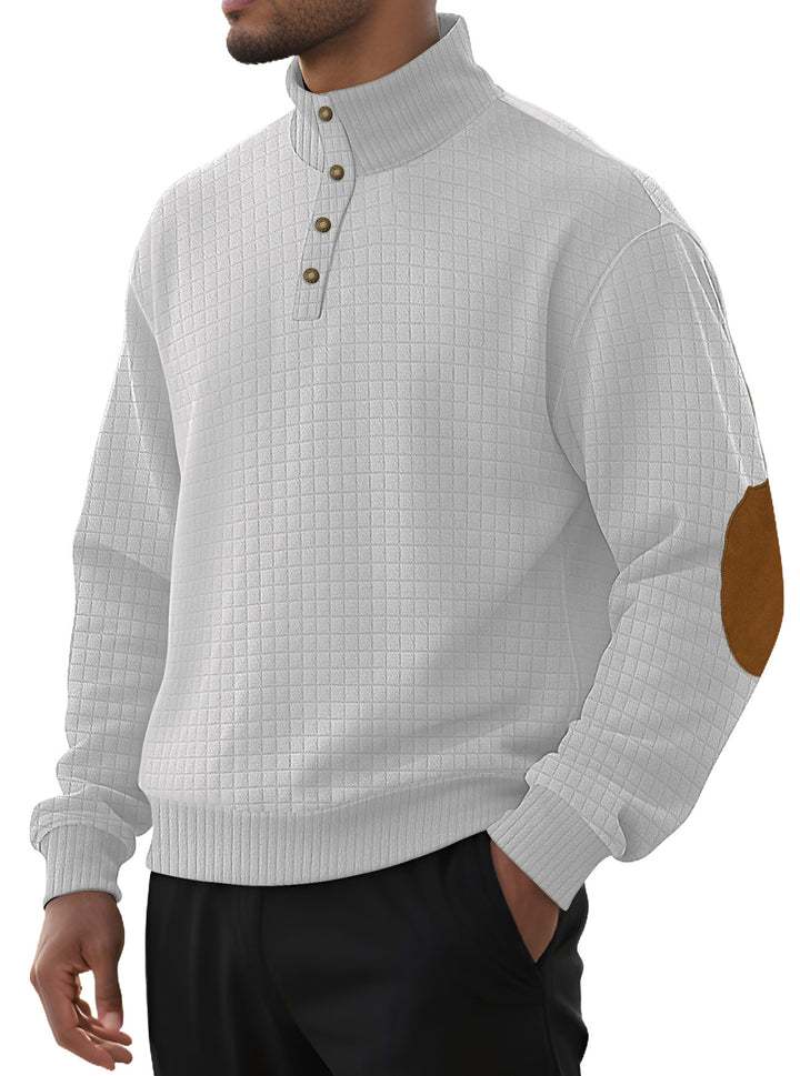 Men's fashionable stand-up collar sweater with textured design and leather applications Lisslune