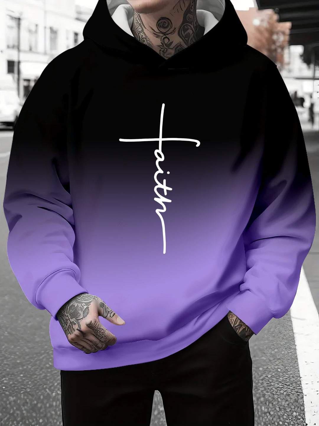 Men's hoodie with subtle gradient look and inspiring lettering Lisslune