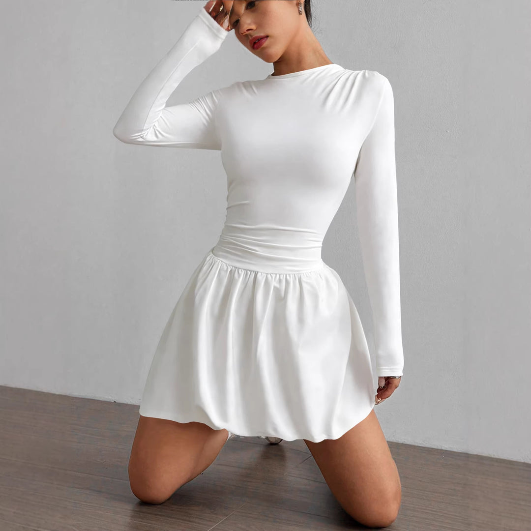 Damen Figurumspielendes Kleid mit langen Ärmeln und gerafftem Saum Lisslune