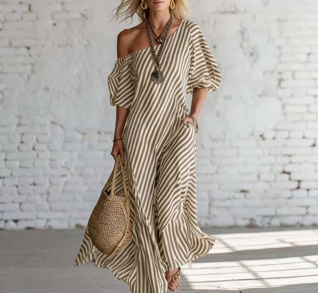 Women's maxi dress with asymmetrical cut and striking stripes Lisslune