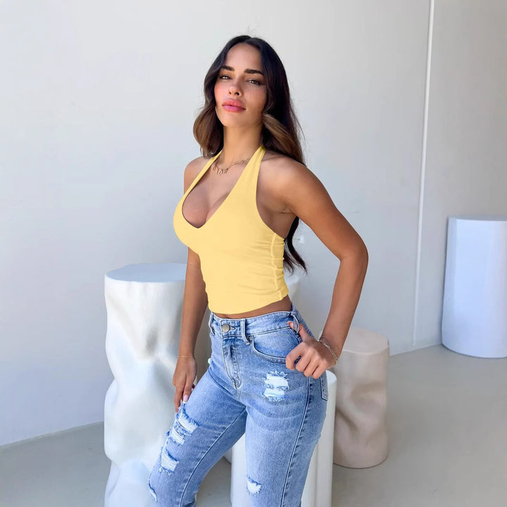 Damen Crop-Top mit tiefem V-Ausschnitt und modernem Halterdesign Lisslune